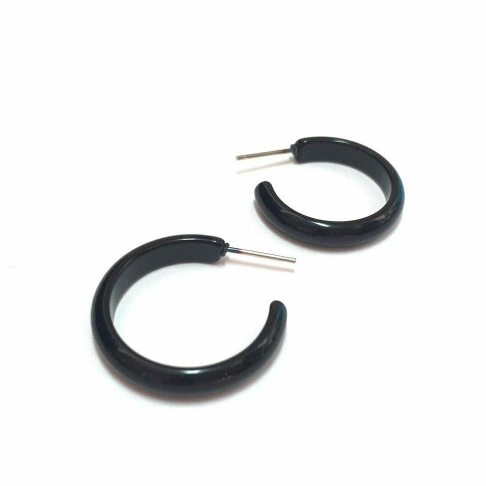 Black Lucite Small Skinny Perfect Hoops Earrings